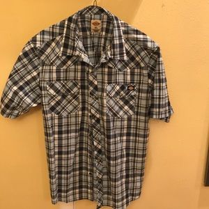 Blue plaid Dickies collared T-shirt